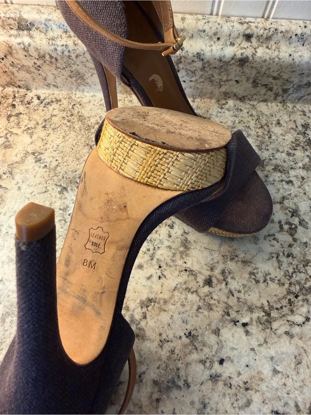 Tory Burch Amina Fabric Denim Platform Ankle-Strap Stiletto Heels Sexy 5” Linen